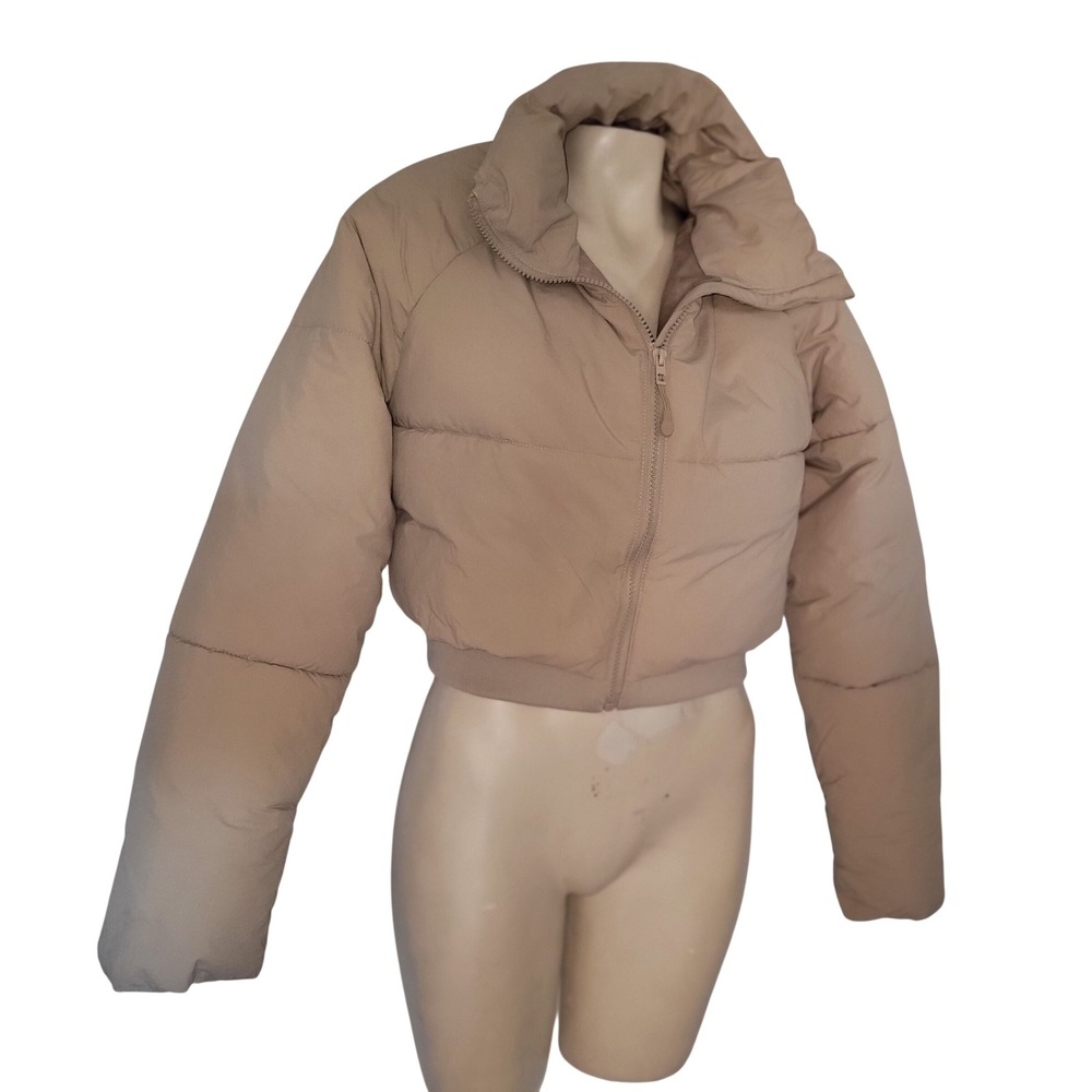 Cotton On The Mother Puffer Cropped Jacket Tan Beige Recycled S Y2K schoolgirl